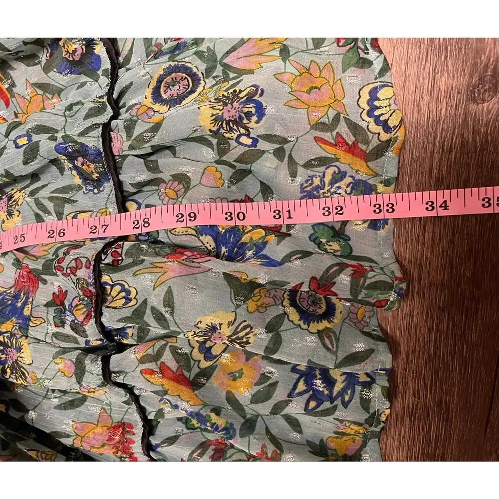 Free People Chiffon Green Floral Smocked Babydoll Tunic Dress Boho Peasant Large